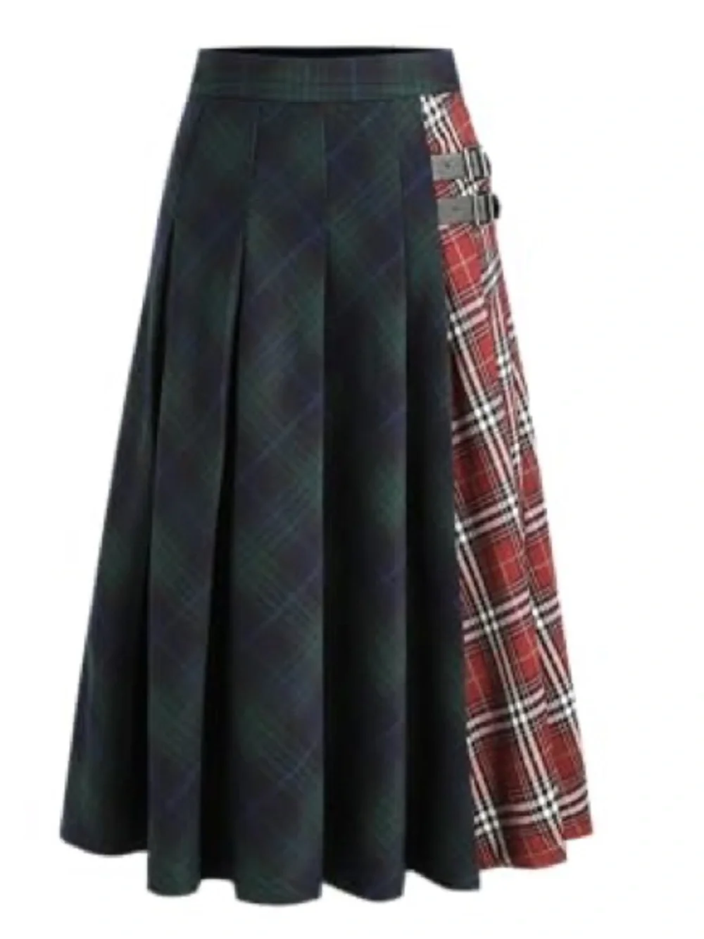 MID WAIST PATCHED CHECK BUCKLE MAXI SKIRT ~ Size Xl